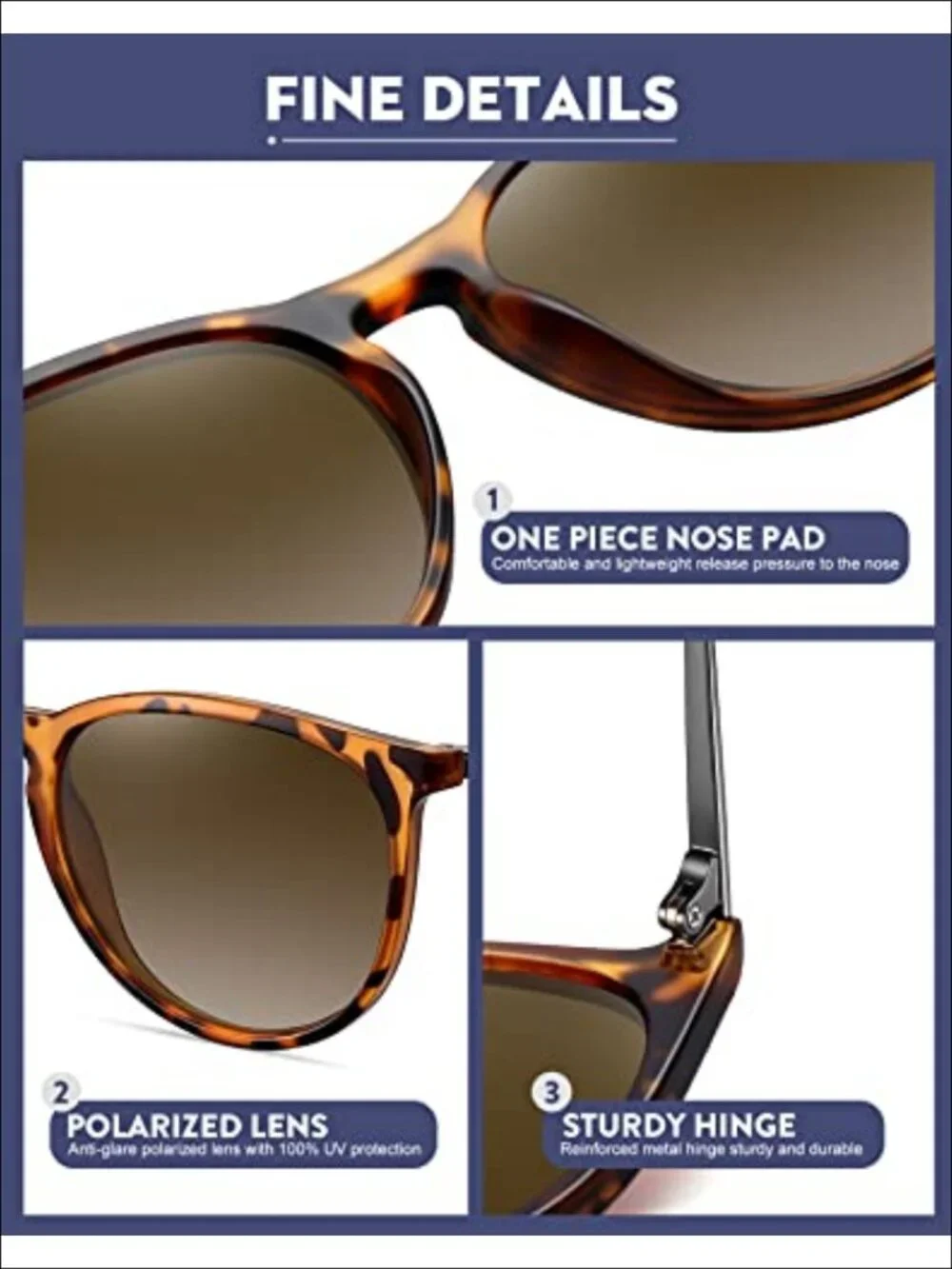 WOWSUN Retro Polarized Round Sunglasses UV Protection Unisex